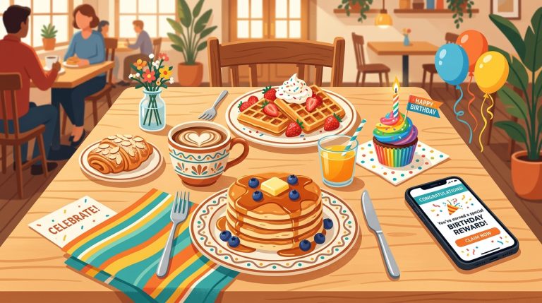 birthday breakfast rewards with pancakes coffee and pastries