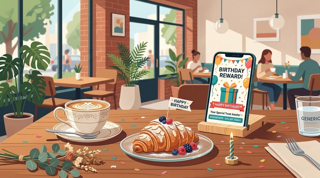 birthday coffee reward with breakfast pastry