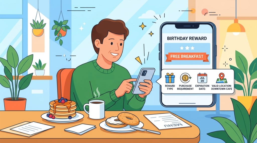 checking birthday breakfast reward before ordering